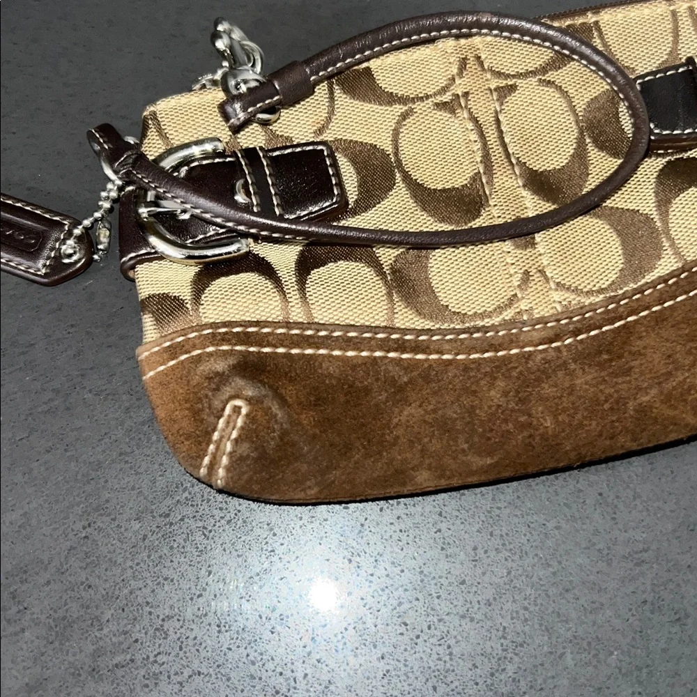 Coach Tan and Brown Signature Wristlet - Picture 3 of 5
